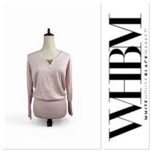White House Black Market pink sweater with chain detail in the v neck size small